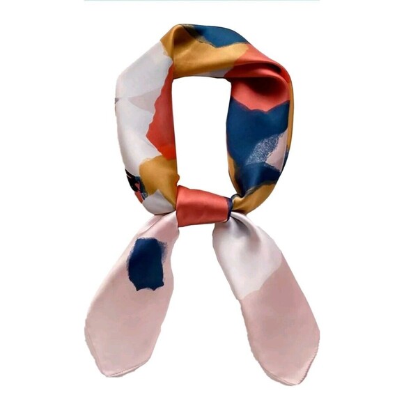 Roizsx Fashion Head Scarf Square Satin for Hair Beach Print Abstract Pink/Brown - Picture 4 of 9